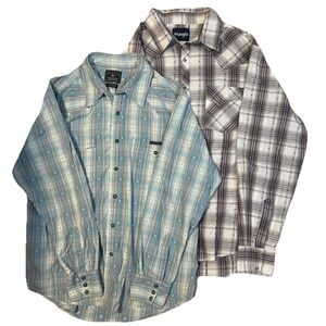 Bundle Western Men's Pearl Snap Collared Large Shirts Wrangler Lucky Brand Plaid